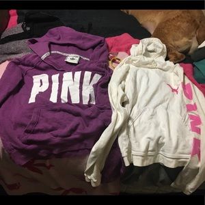 2 vintage vs pink pullover hoodies